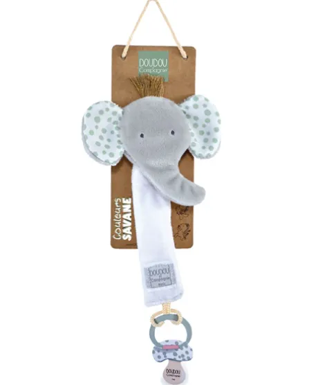 Attache sucette éléphant - 18 cm - gris clair