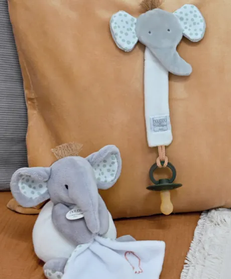 Attache sucette éléphant - 18 cm - gris clair
