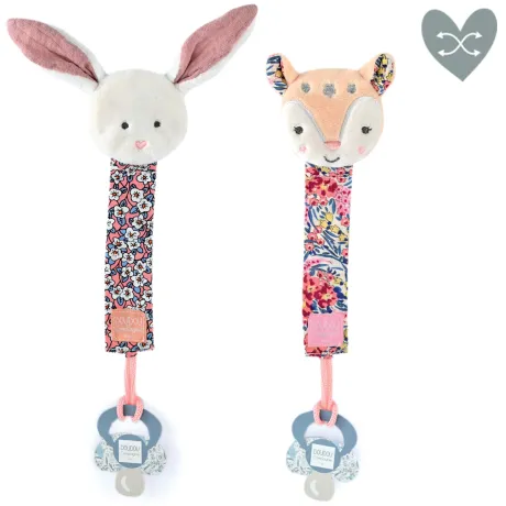 Attache tétine lapin rose ou faon Boh'aime -18 cm