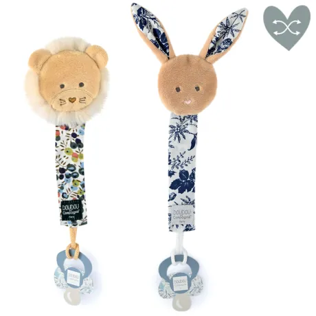 Attache tétine lion ou lapin bleu Boh'aime - 18 cm