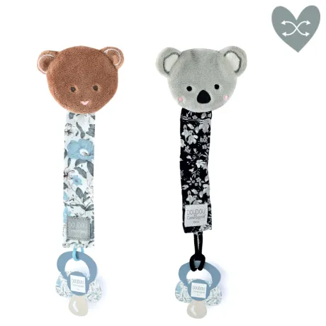 Attache tétine ours ou koala Boh'aime - Bleu - noir- 18 cm