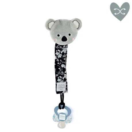 Attache tétine ours ou koala Boh'aime - Bleu - noir- 18 cm