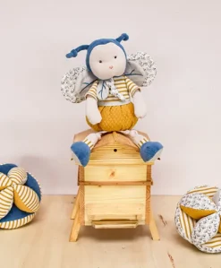 Balle d'éveil bébé avec Hochet intégré - Pollen l'abeille en coton BIO - 15 cm - Modèle aléatoire