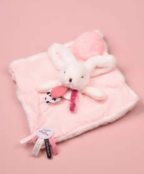 Coffret Doudou carré Lapin rose - Happy Blush - 25 cm