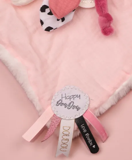 Coffret Doudou carré Lapin rose - Happy Blush - 25 cm