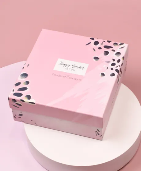 Coffret Doudou carré Lapin rose - Happy Blush - 25 cm