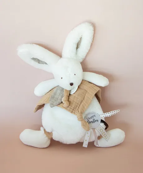 Coffret Doudou plat Lapin beige - Happy Wild - 25 cm
