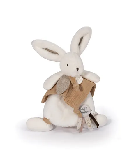 Coffret Doudou plat Lapin beige - Happy Wild - 25 cm