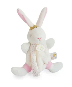 Doudou attache sucette lapin étoile rose - 15 cm