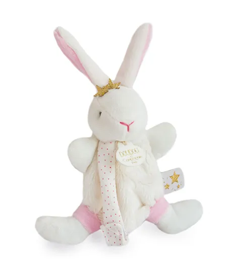 Doudou attache sucette lapin étoile rose - 15 cm
