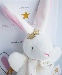 Doudou attache sucette lapin étoile rose - 15 cm