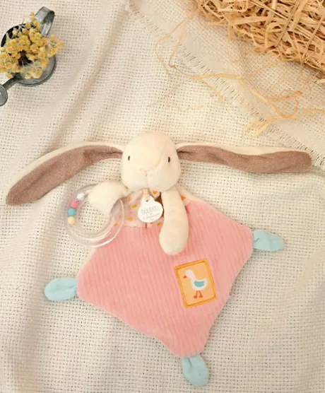 Doudou hochet bebe lapin rose - LAPIN CIBOULETTE - 21 cm
