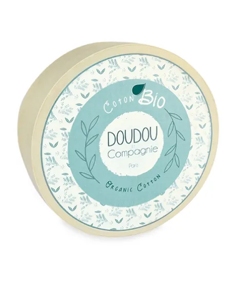 Doudou mouchoir chien bleu en coton BIO -15 cm
