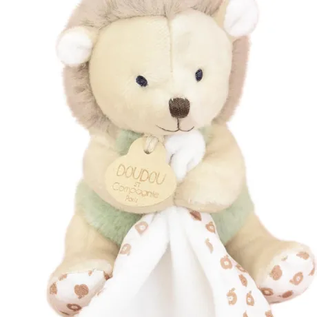 Doudou mouchoir hérisson vert et marron - 11 cm