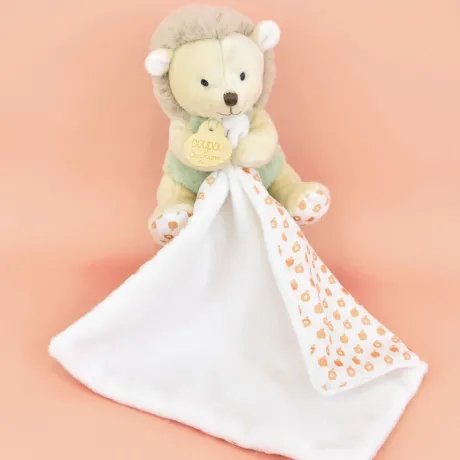 Doudou mouchoir hérisson vert et marron - 11 cm