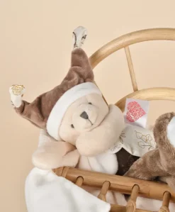 Doudou ours mouchoir 3 histoires - Marron