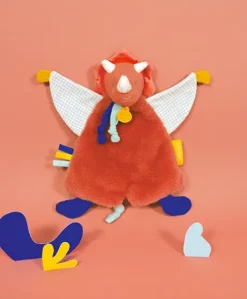 Doudou plat dinosaure orange Lou - 25 cm