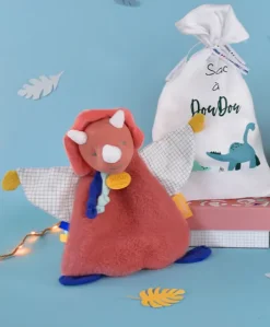 Doudou plat dinosaure orange Lou - 25 cm