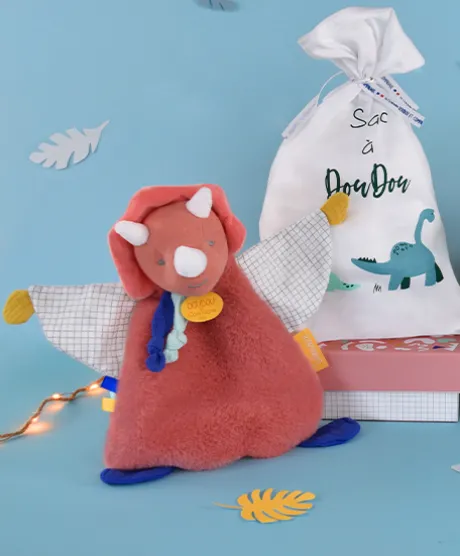 Doudou plat dinosaure orange Lou - 25 cm