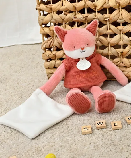 Doudou Renard rose avec mouchoir - Sweety - 25 cm