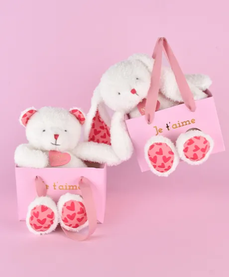 LAPIN JE T'AIME en sac cadeau - 25 cm