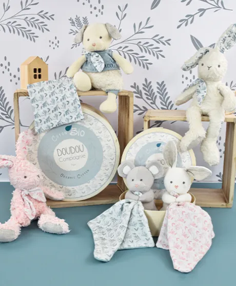 Lapin peluche rose en coton Bio 25 cm