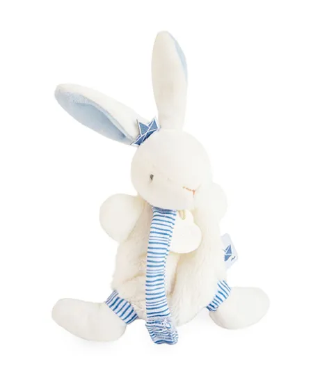 Mini doudou attache sucette lapin matelot bleu - 15 cm