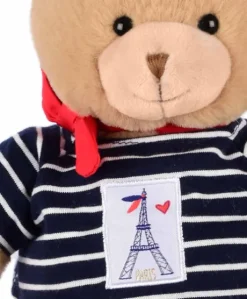 Ours en peluche marron avec marinière et béret - 28 cm