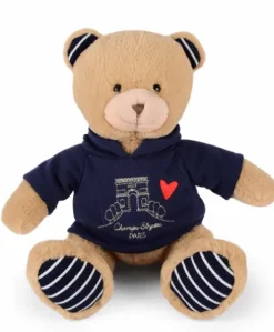 Ours en peluche marron avec sweat marine Champs Elysees - 28 cm