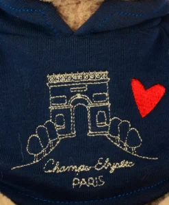 Ours en peluche marron avec sweat marine Champs Elysees - 28 cm