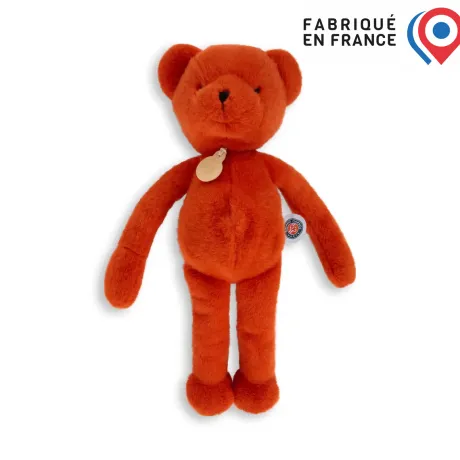 Ours en peluche Orange Terracotta - Roland Garros- 40 cm - Fabriqué en France