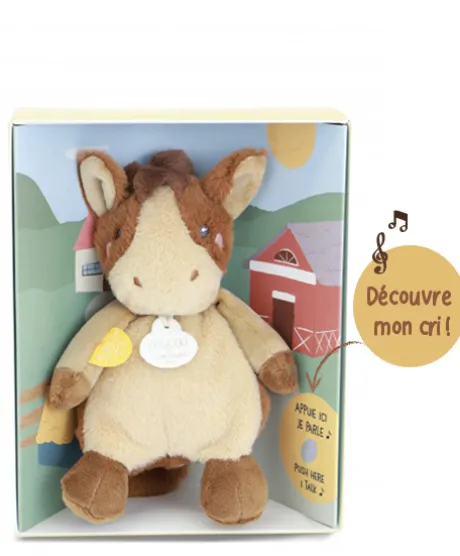 Peluche cheval - 17 cm - DOUDOU de la ferme avec boite sonore