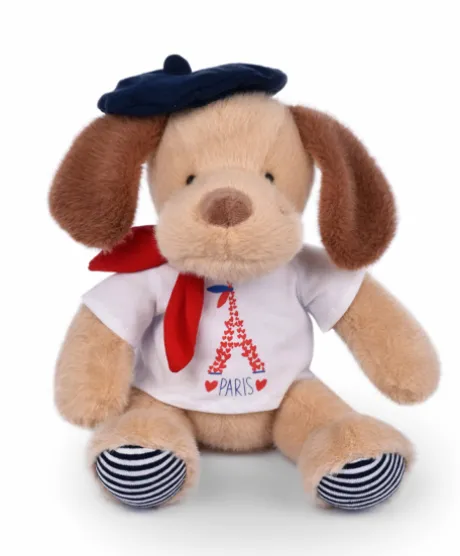 Peluche chien marron clair T Shirt Tour Eiffel - 26 cm