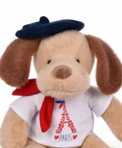 Peluche chien marron clair T Shirt Tour Eiffel - 26 cm