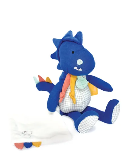 Peluche de dinosaure bleu avec doudou - Sashou - 25 cm