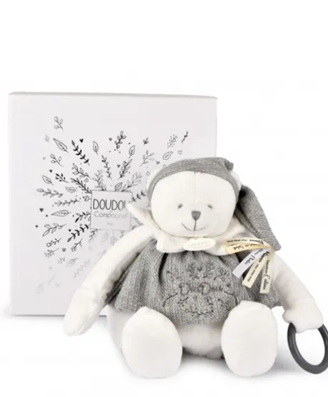 Peluche eveil Bébé Ours Gris - 30 cm - Collection Anniversaire