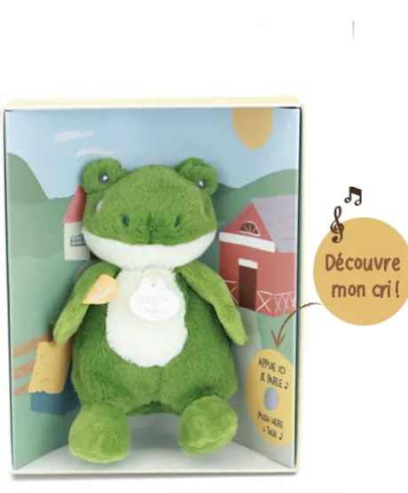 Peluche grenouille - 17 cm - DOUDOU de la ferme avec boite sonore