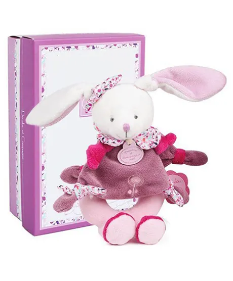 Peluche hochet Cerise le lapin rose - 19 cm