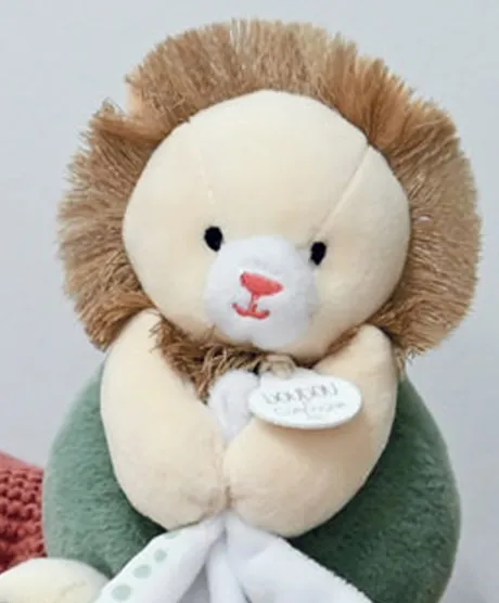 Peluche Lion beige avec doudou mouchoir - 15 cm