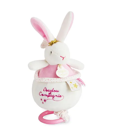 Peluche musicale lapin étoile rose - 14 cm