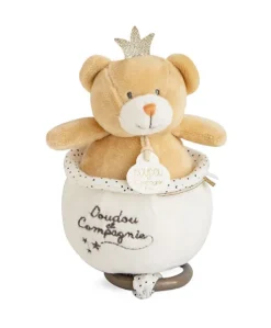Peluche musicale ours Petit Roi marron - 14 cm