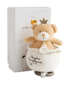 Peluche musicale ours Petit Roi marron - 14 cm