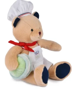Peluche Ours beige - Chef avec Macaron vert - 28 cm