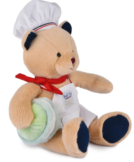 Peluche Ours beige - Chef avec Macaron vert - 28 cm