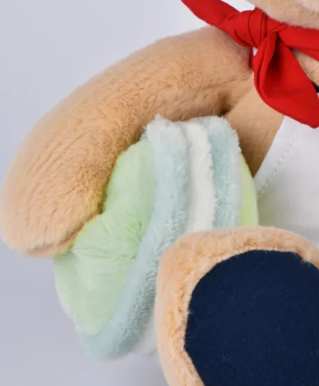 Peluche Ours beige - Chef avec Macaron vert - 28 cm