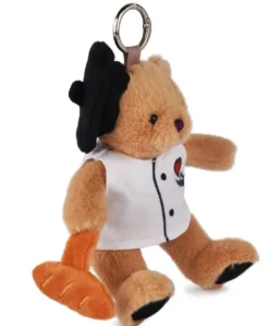 Peluche Ours beige - Porte-cle - Chef avec baguette - 15 cm