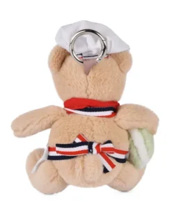 Peluche Ours beige - Porte cle - Chef avec Macaron vert - 15 cm