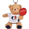 Peluche Ours beige porte cle - Bisous - 15 cm