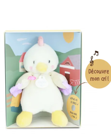 Peluche poule - 17 cm - DOUDOU de la ferme avec boite sonore