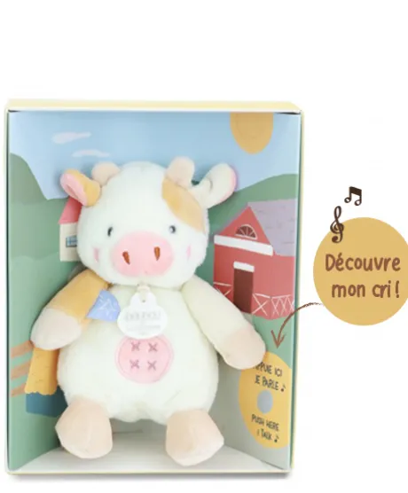 Peluche vache - 17 cm - DOUDOU de la ferme avec boite sonore